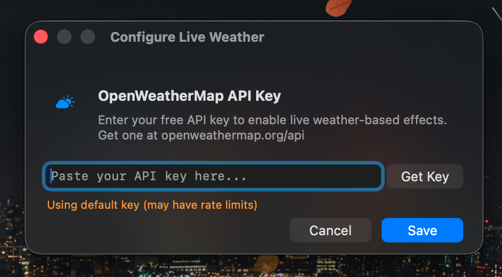Live Weather configuration